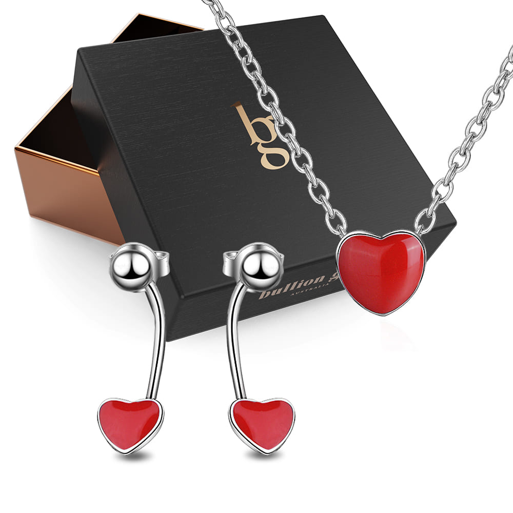 Boxed Romantick Red Heart Necklace and Earrings Set - Brilliant Co