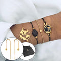 Boxed Bohemian Multi Layered Charm Bead Bracelet and Drop Gold Plated Earrings Set - Black - Brilliant Co