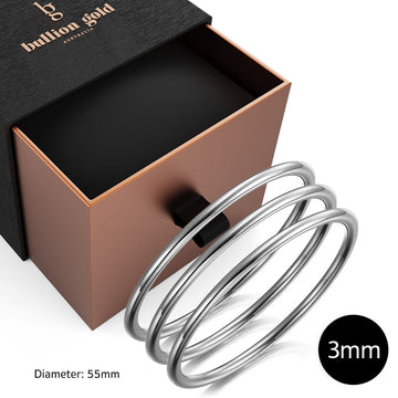 Boxed 3 pcs Solid Golf Bangle 3mm Set in White Gold