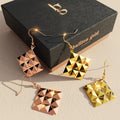 Boxed Fascination Geometric Style Diamond Shape Metallic Earrings Set