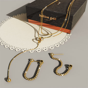 Boxed Dangly Gold Necklace and Earrings Set