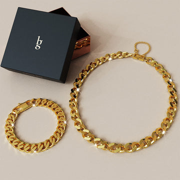 Boxed  Cuban Bold Chain Necklace and Bracelet Set
