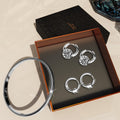 Boxed Precious Jewels 2 Pair of Earrings and Bangle Set in White Gold