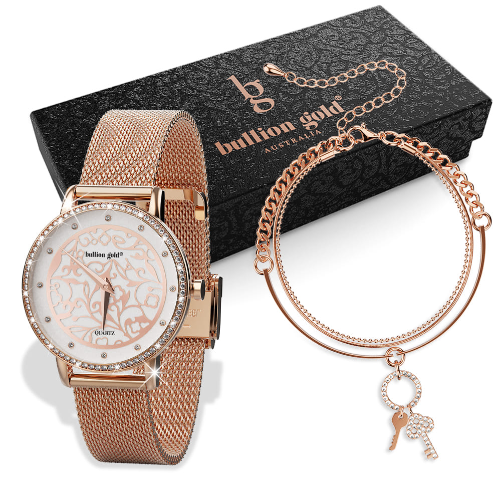 Wristwatch Rose Gold Bracelet Set Raquel Three-Hand Date  display picture 2