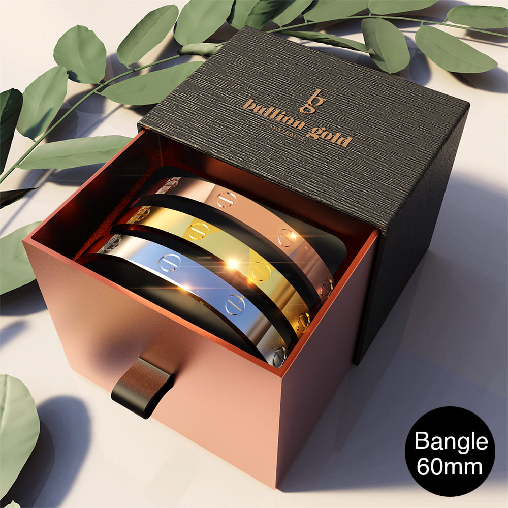 Boxed Carmello 3 Pc Tri-Tone Bangle Set