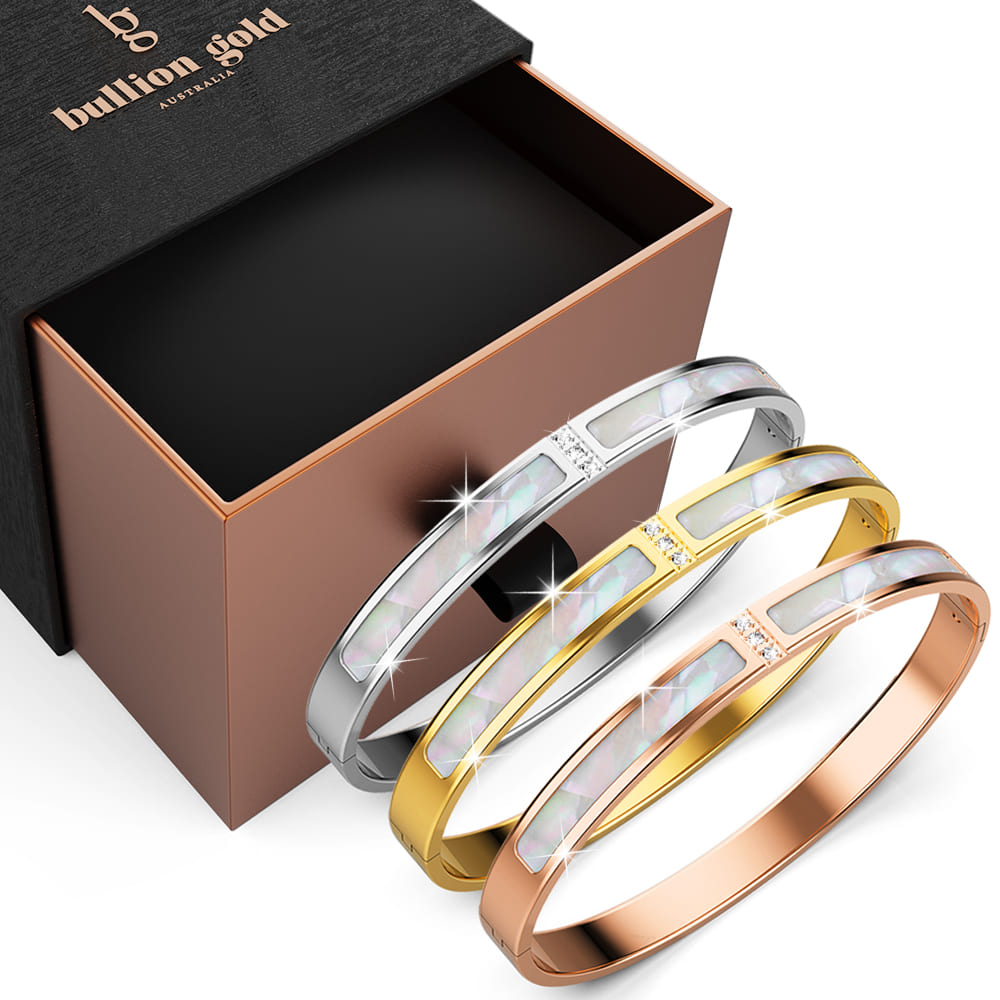 Bangle Set Box Set Boxed Modest 3 Pc Tri-Tone Hinged Bangle Set