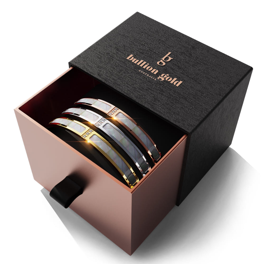 Bangle Set Box Set Boxed Modest 3 Pc Tri-Tone Hinged Bangle Set