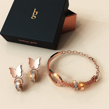 Boxed Glimps of Charm Bracelet and Earrings Set in Rose Gold