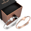 Boxed Heart Motif Charmed 2 Pc Bangle in Rose and White Gold