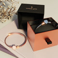 Boxed Heart Motif Charmed 2 Pc Bangle in Rose and White Gold