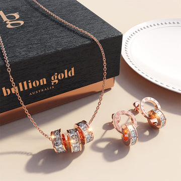 Boxed Born to Dazzle Necklace and Earrings Set in Rose Gold