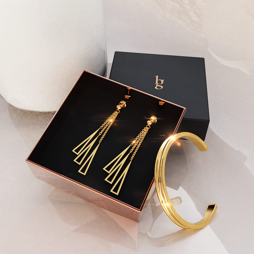 Boxed Make it Gold Earrings and Bangle Set