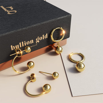 Boxed 3 Pairs of Gold Orb Earrings Set