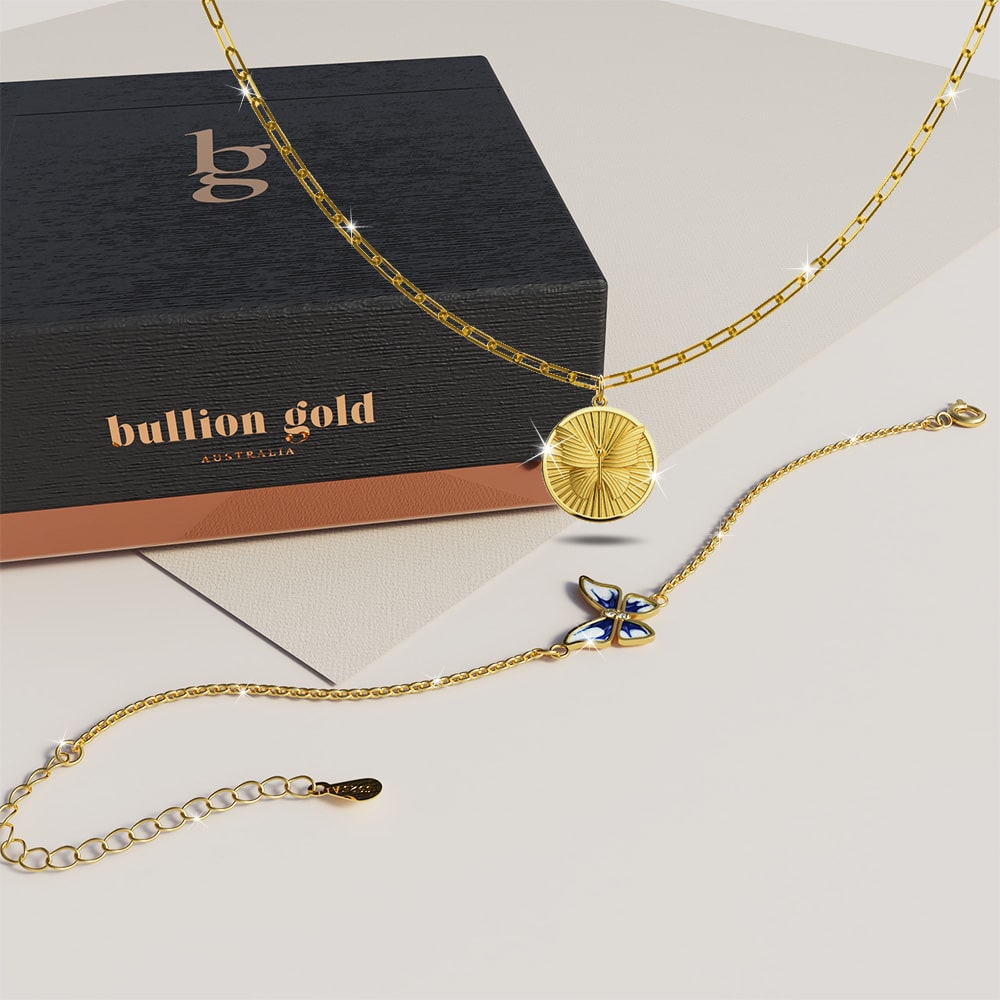 Boxed Butterfly In Grace Gold Necklace and Bracelet Set