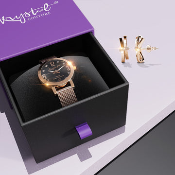Boxed Rose Gold Watch & Earrings Set With SWAROVSKI® Crystals Embellishment