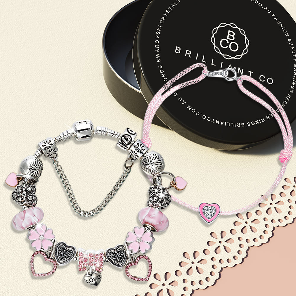 Angela Neon Pink & Beaded Charm Bracelet Set
