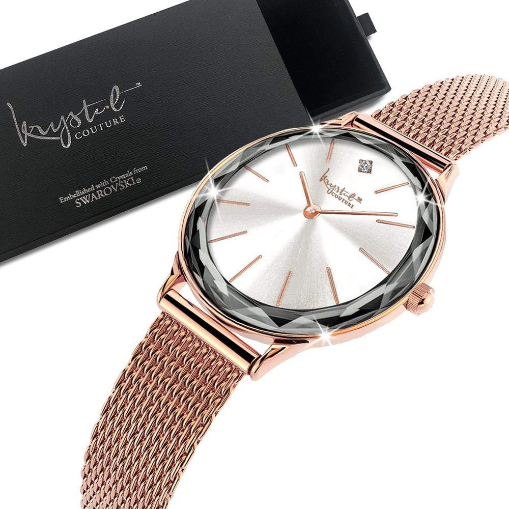 Krystal Couture Geometric Mineral Glass Feat Swarovski¬¨¬Æ Crystal Watch Rose Gold White - Brilliant Co