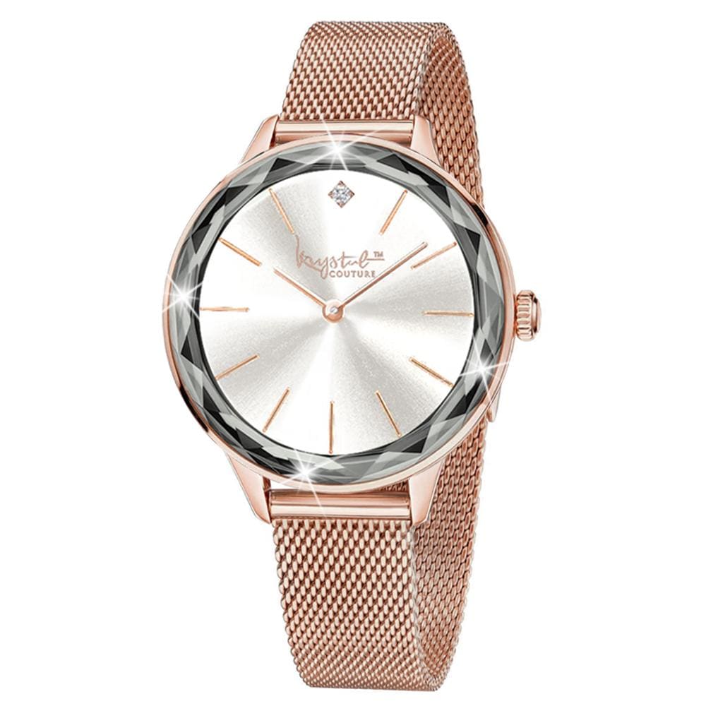 Krystal Couture Geometric Mineral Glass Feat Swarovski¬¨√Ü Crystal Watch Rose Gold White - Brilliant Co