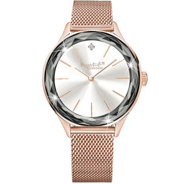 Krystal Couture Geometric Mineral Glass Feat Swarovski¬¨√Ü Crystal Watch Rose Gold White - Brilliant Co