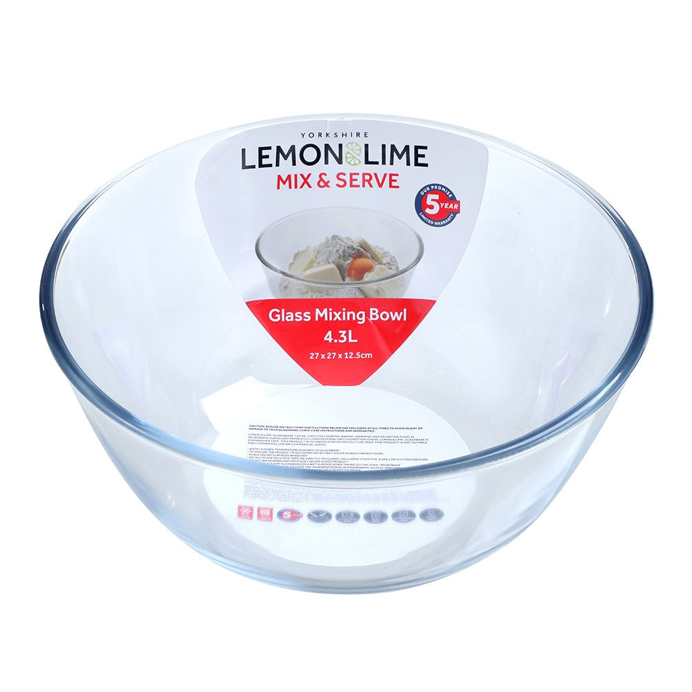Lemon & Lime YORKSHIRE GLASS BAKEWARE MIXING BOWL 4.3L 27X27X12.5CM