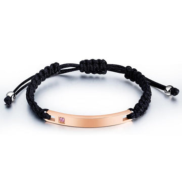 Single Pink Zircon Adjustable Vegan Leather Bracelet Rose Gold