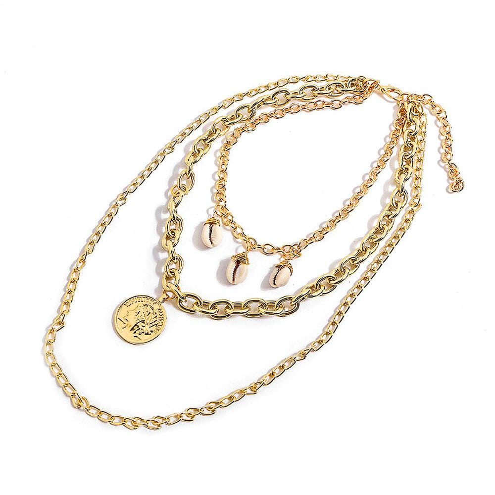 Multilayer 3 Piece Beach Inspired Seashell Charm Layering Gold Necklace - Brilliant Co