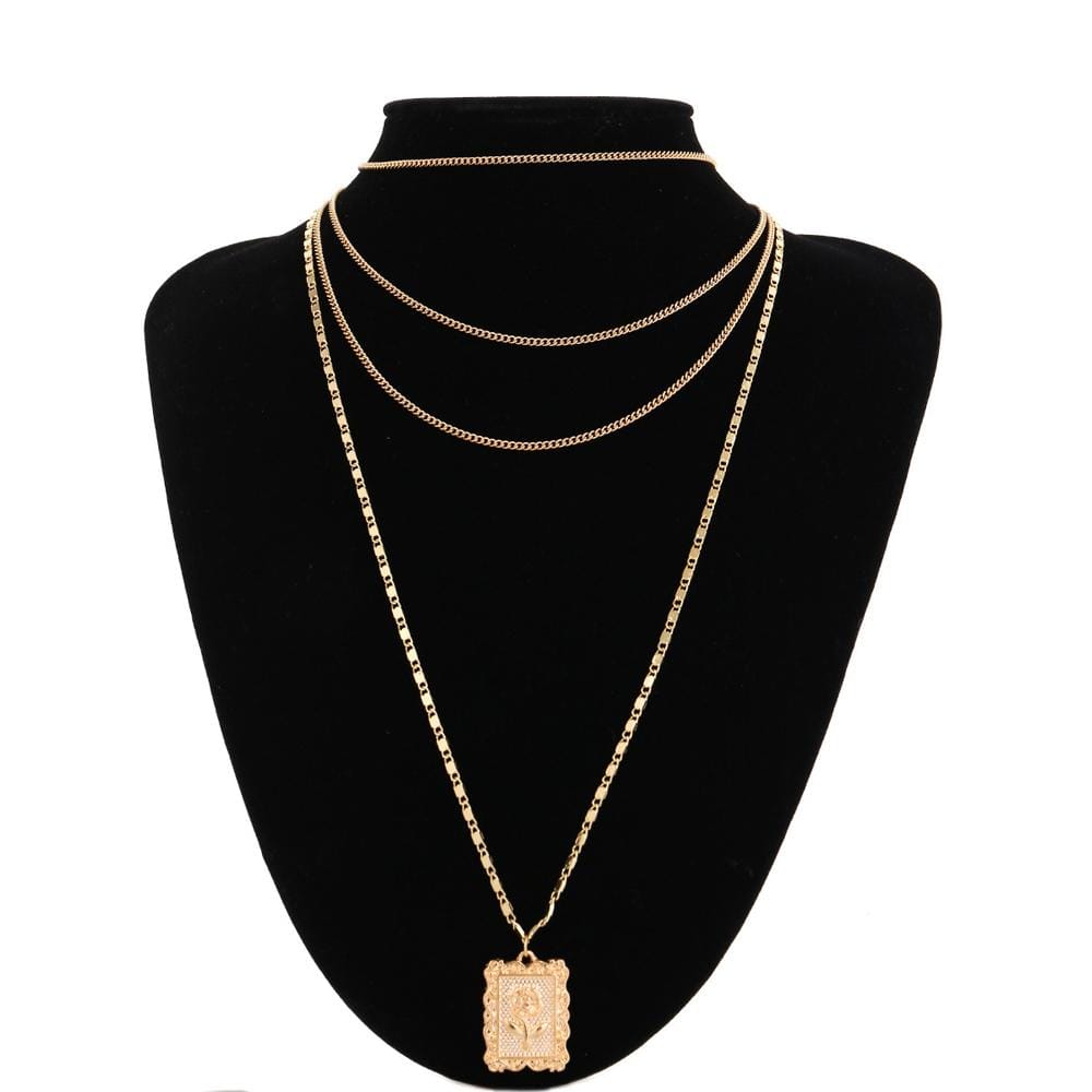 Multilayer 4 Piece Large Trendy Flower Pendant Layering Gold Necklace - Brilliant Co