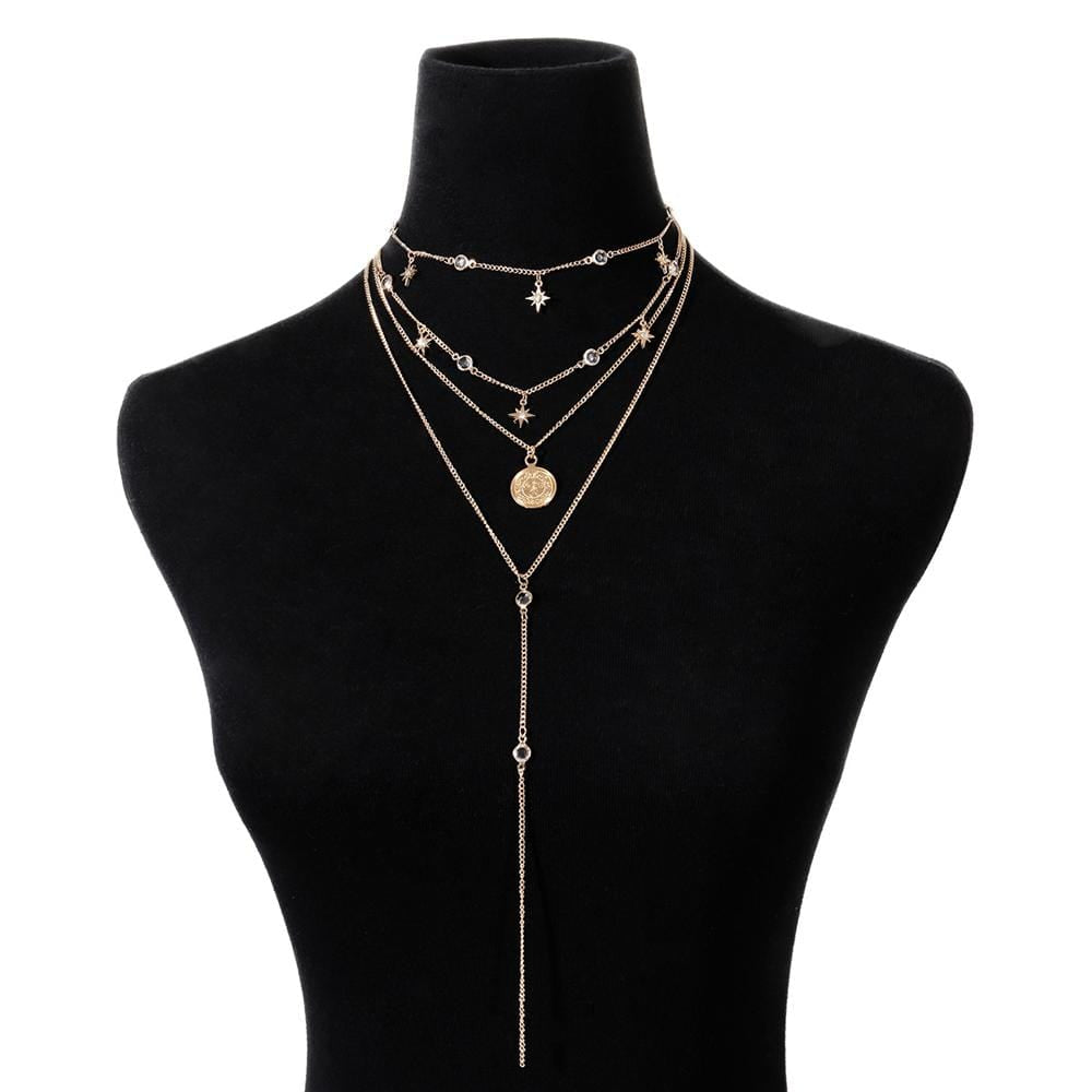 Multilayer 4 Piece Shiny Sparkle and Coin Layering Gold Necklace - Brilliant Co