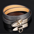 Genuine Cow Leather Wrap Bracelet With 18K Gold Buckle