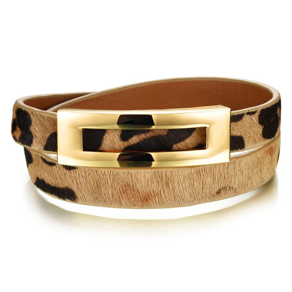 Genuine Cow Leather Wrap Bracelet With 18K Gold Buckle