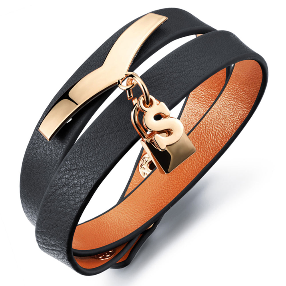 Genuine Cow Leather Wrap Bracelet With Letter 'S'