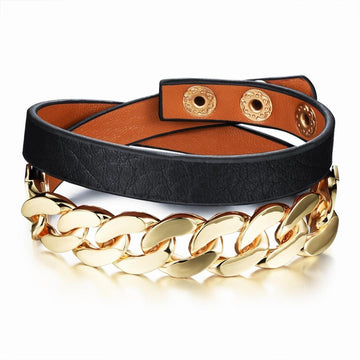 Snake Chain Leather Wrap Bracelet