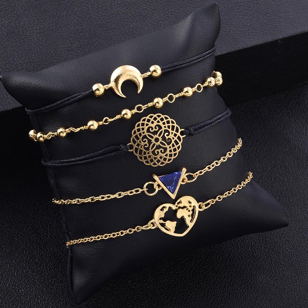 Bohemian 5-Piece Charm Bead Bracelet Set