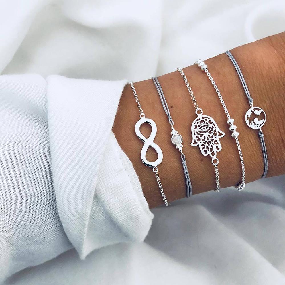 Bohemian 5-Piece Charm Bead Bracelet Set