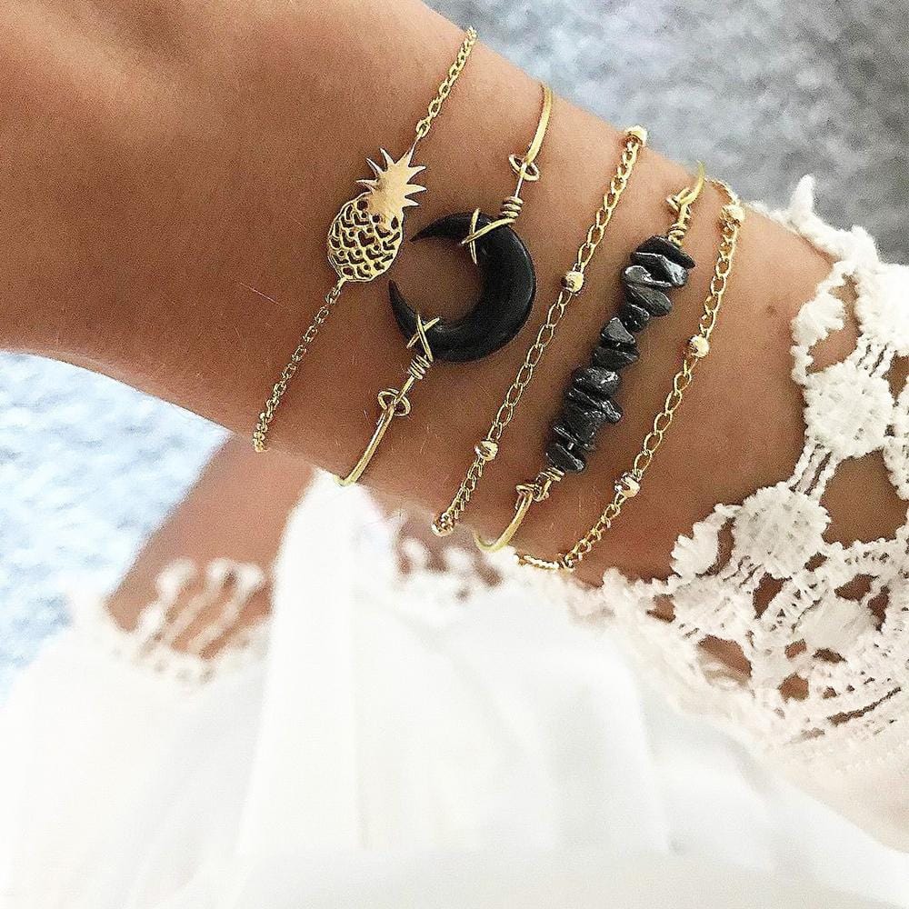 Bohemian 5-Piece Charm Bead Bracelet Set