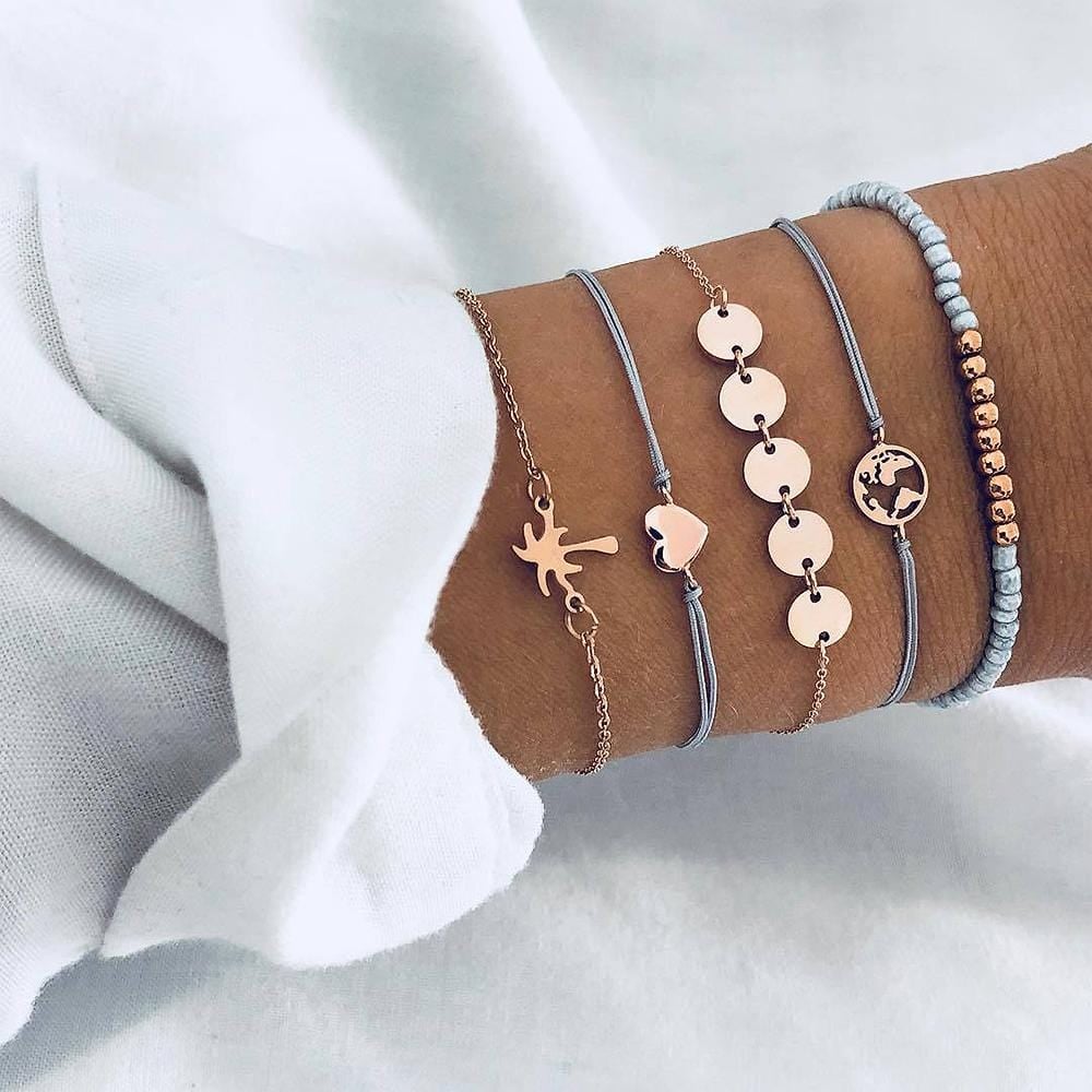 Bohemian 5-Piece Charm Bead Bracelet Set