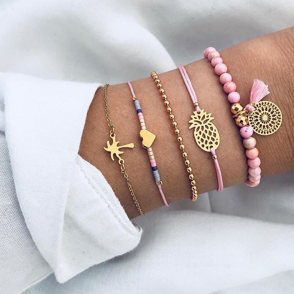Bohemian 5-Piece Charm Bead Bracelet Set