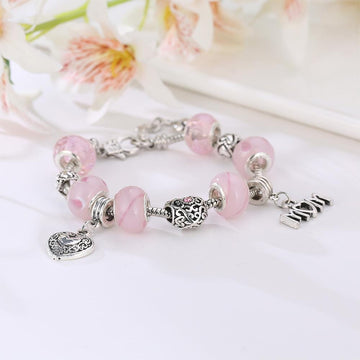 Pandora Inspired Full Set Beaded Charm Bracelet -Pink