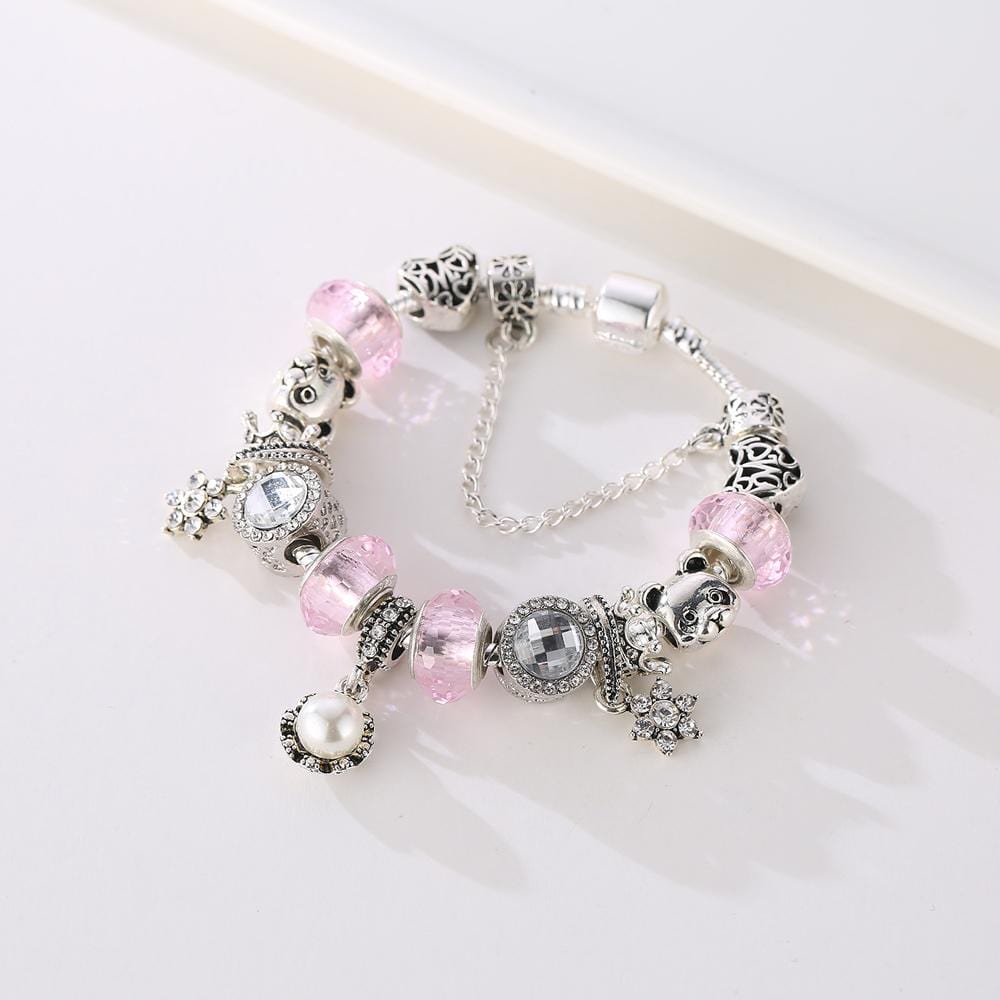 Pandora Inspired Full Set Beaded Charm Bracelet - White