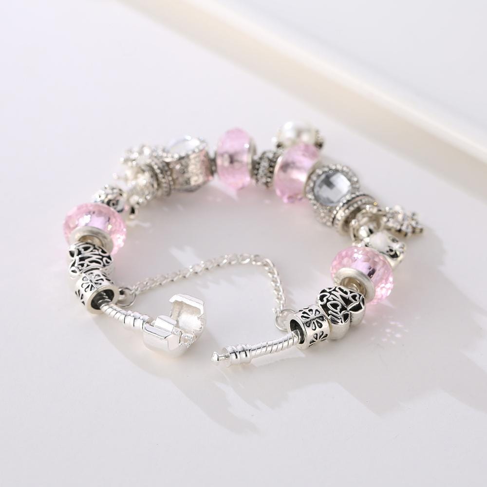 Pandora Inspired Full Set Beaded Charm Bracelet - White