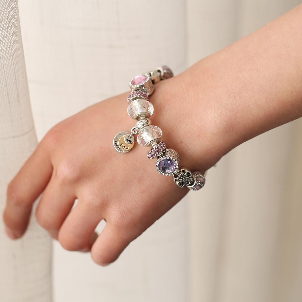 Pandora Inspired Full Set Beaded Charm Bracelet - Pink/Purple