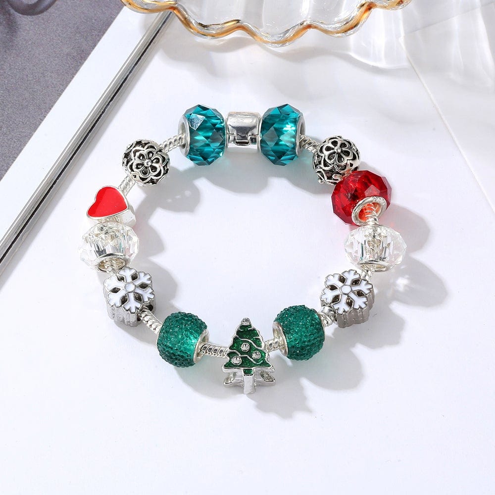 Pandora Inspired Full Set Beaded Charm Bracelet - GreenRed