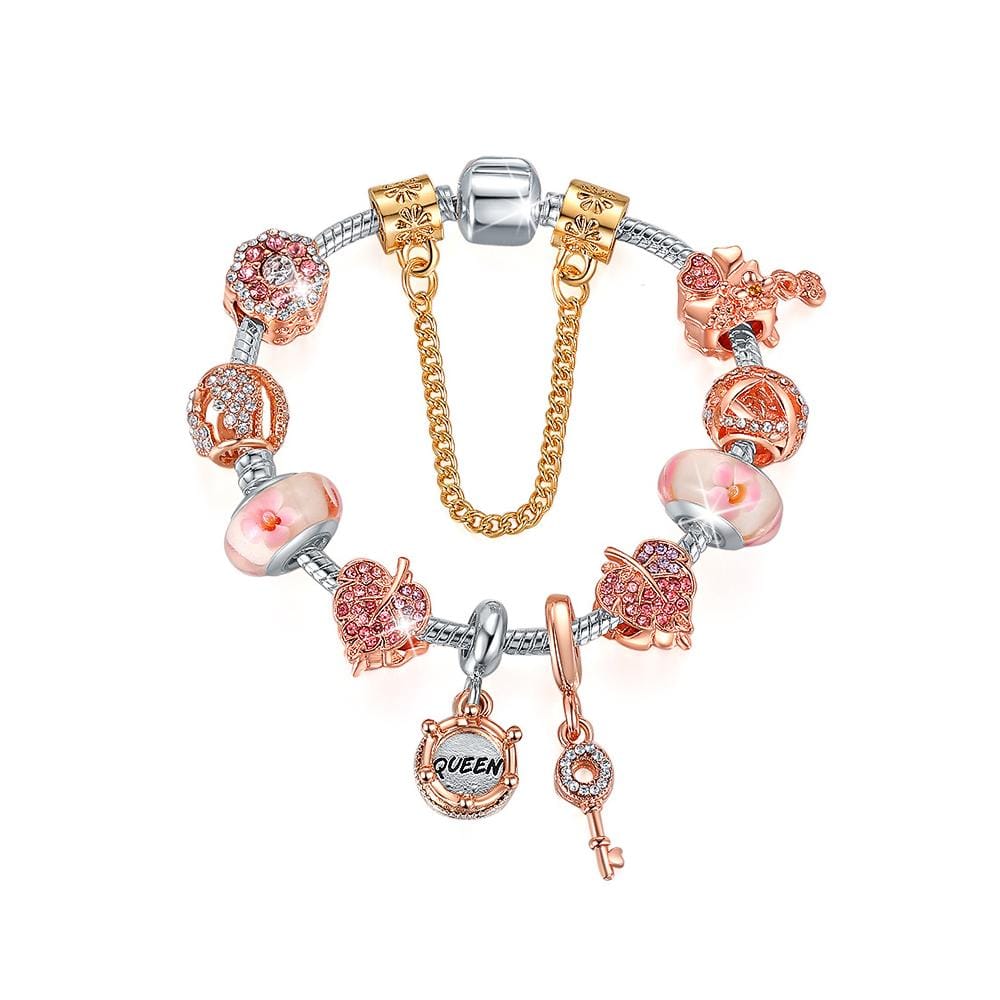 Pandora Inspired Full Set Beaded Charm Bracelet - Pink