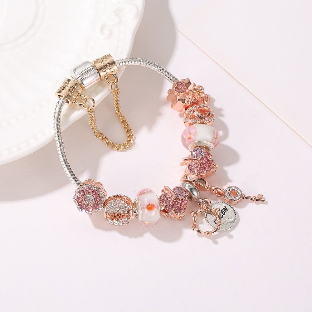 Pandora Inspired Full Set Beaded Charm Bracelet - Pink