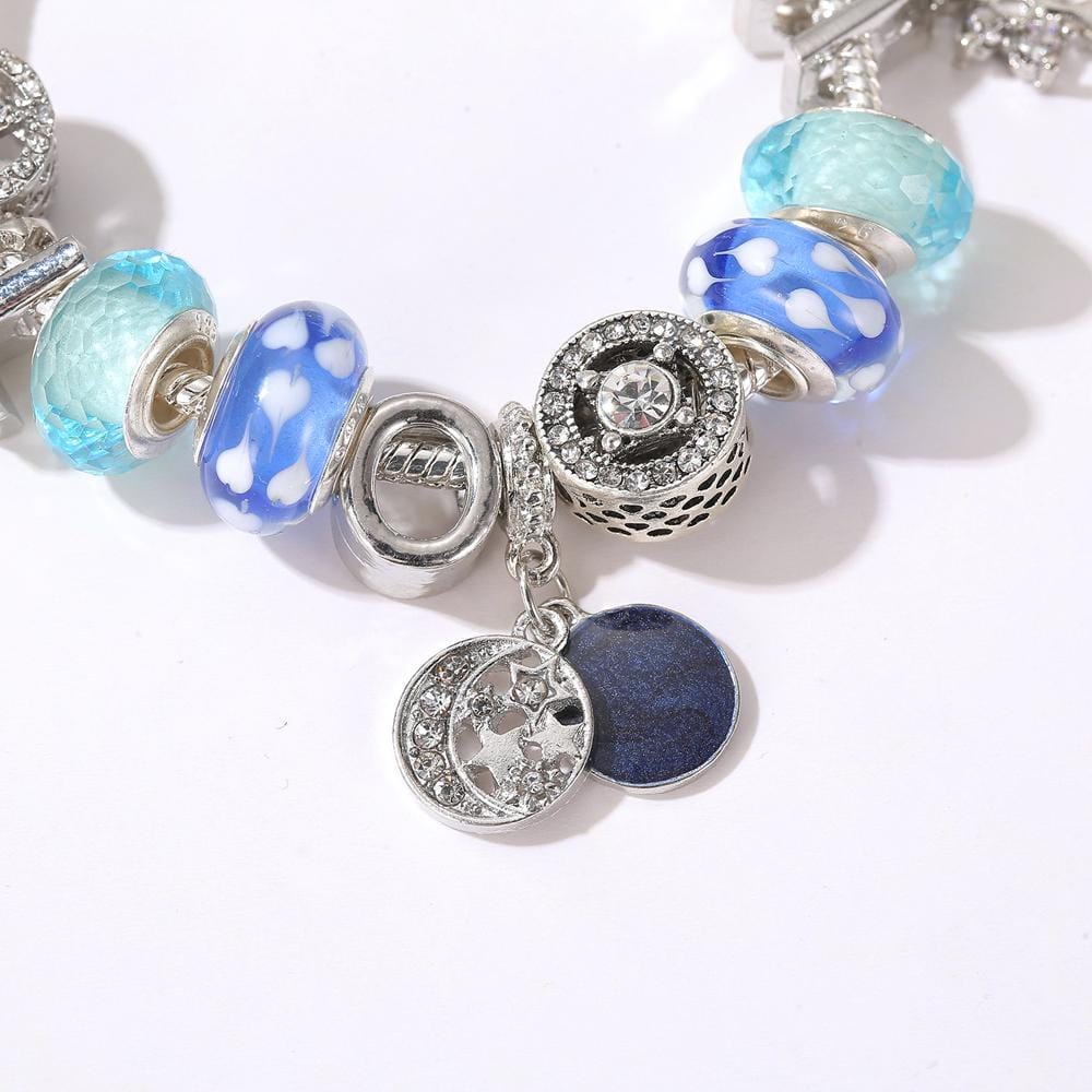 Pandora Inspired Full Set Beaded Charm Bracelet - Blue