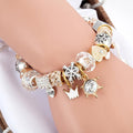 Pandora Inspired Full Set Beaded Charm Bracelet - White/ Gold