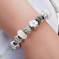 Pandora Inspired Full Set Beaded Charm Bracelet - White