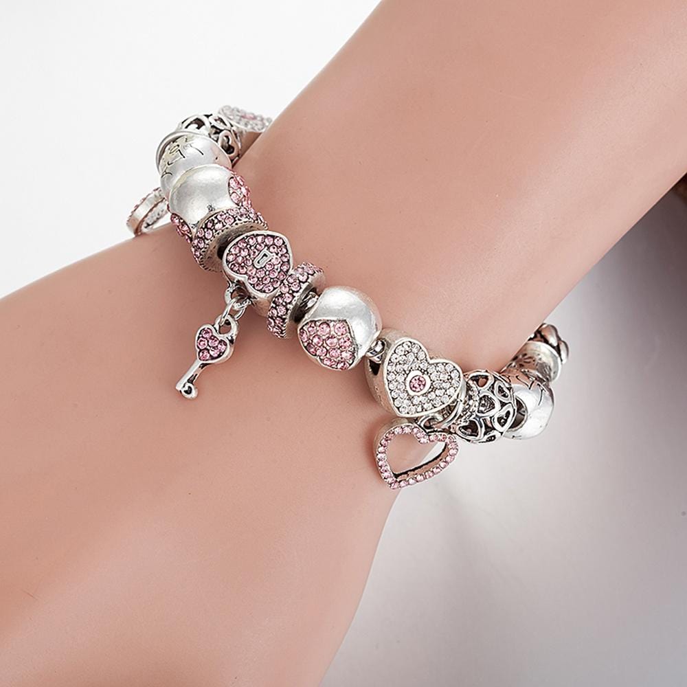 Pandora Inspired Full Set Beaded Charm Bracelet - Pink