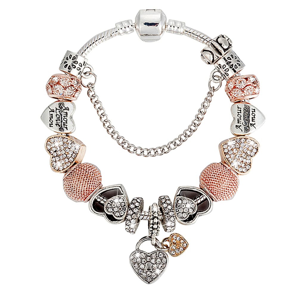Pandora Inspired Full Set Beaded Charm Bracelet -  Pink/Orange