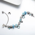 Pandora Inspired Full Set Beaded Charm Bracelet -  Silver/Blue